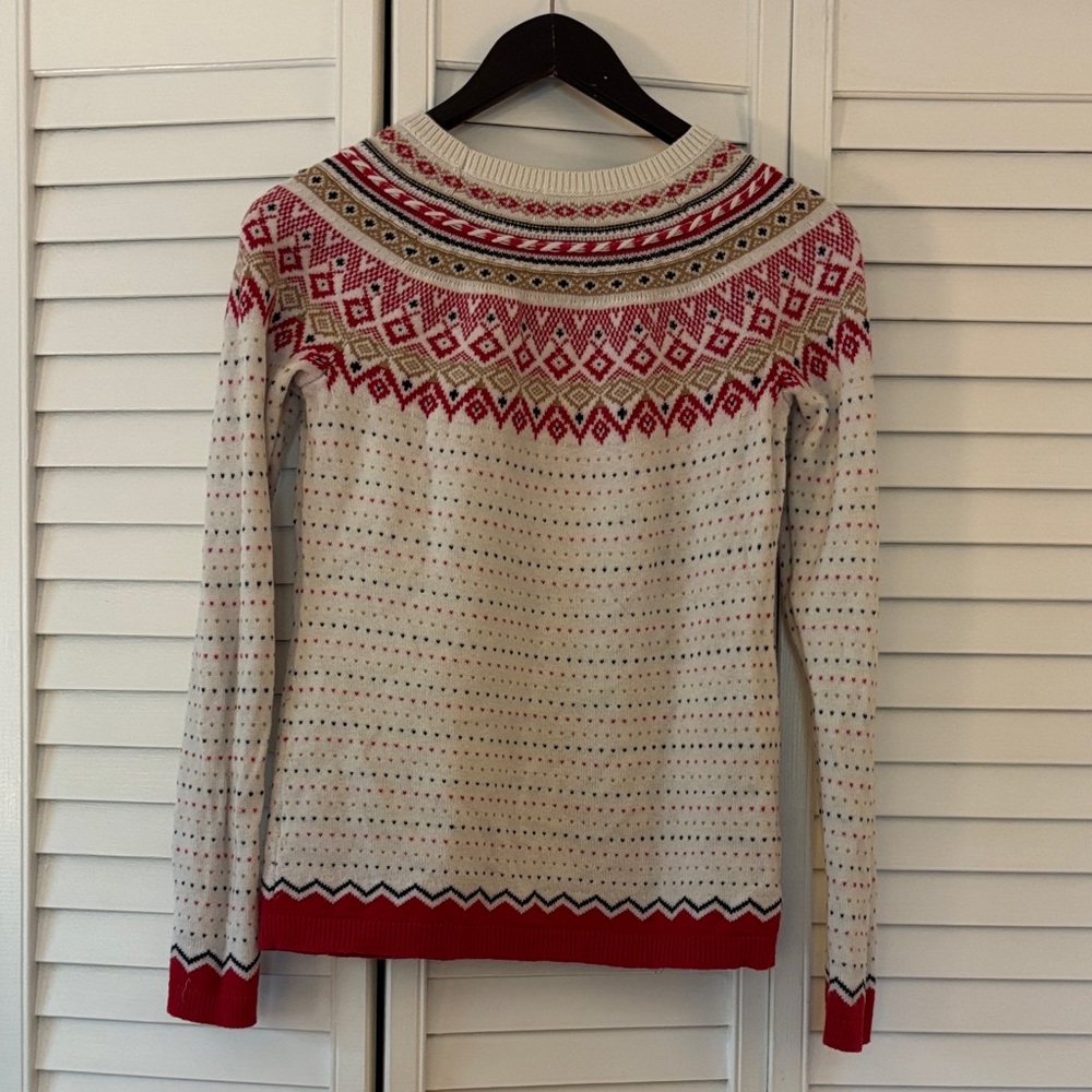 Talbots Red and Cream Fair Isle Lamb’s Wool Sweater - Picture 4 of 6
